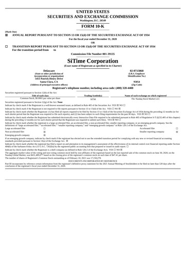 Miniature SiTime Rapport annuel 2020