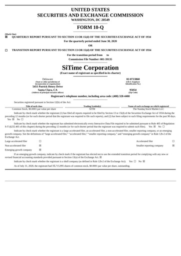 Miniature SiTime Rapport trimestriel 2020-q2