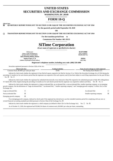 Miniature SiTime Rapport trimestriel 2020-q3