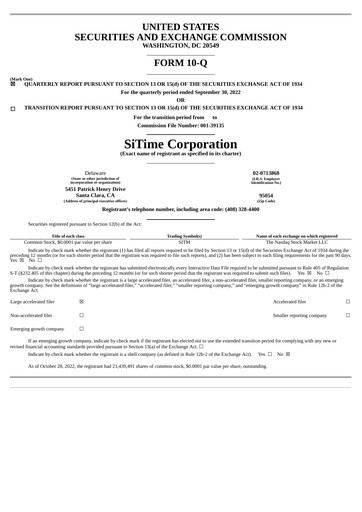 Miniature SiTime Rapport trimestriel 2022-q3