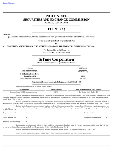 Miniature SiTime Rapport trimestriel 2023-q3