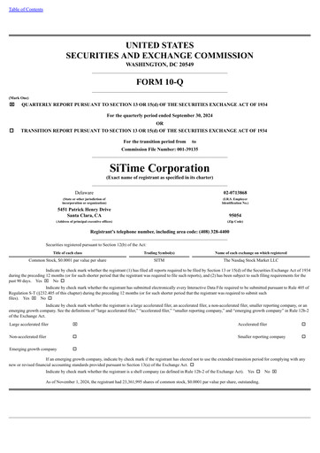 Miniature SiTime Rapport trimestriel 2024-q3