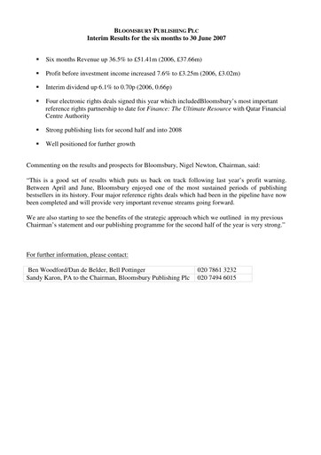 Thumbnail Bloomsbury Publishing Half-year Report 2007-h1