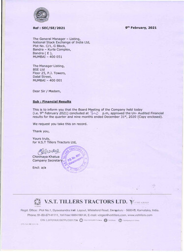 Thumbnail Vst Tillers Tractors
 Quarterly Report 2020-q3