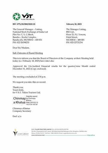 Thumbnail Vst Tillers Tractors
 Quarterly Report 2022-q3