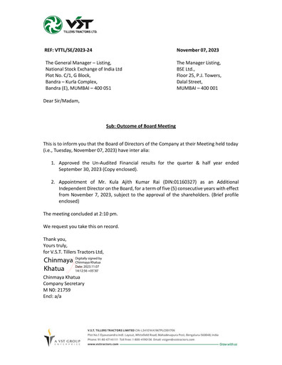 Thumbnail Vst Tillers Tractors
 Quarterly Report 2023-q2