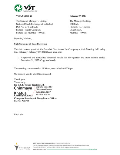 Thumbnail Vst Tillers Tractors
 Quarterly Report 2025-q3