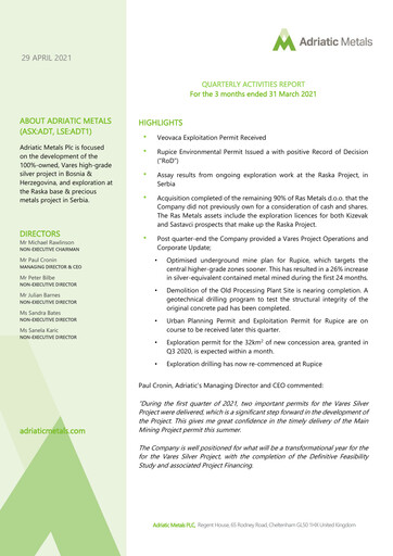 Thumbnail Adriatic Metals Quarterly Report 2021-q1