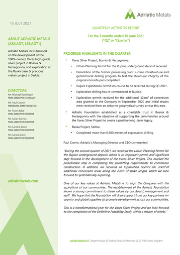 Thumbnail Adriatic Metals Quarterly Report 2021-q2