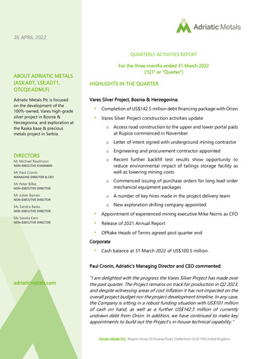 Thumbnail Adriatic Metals Quarterly Report 2022-q1