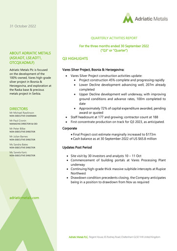Thumbnail Adriatic Metals Quarterly Report 2022-q3