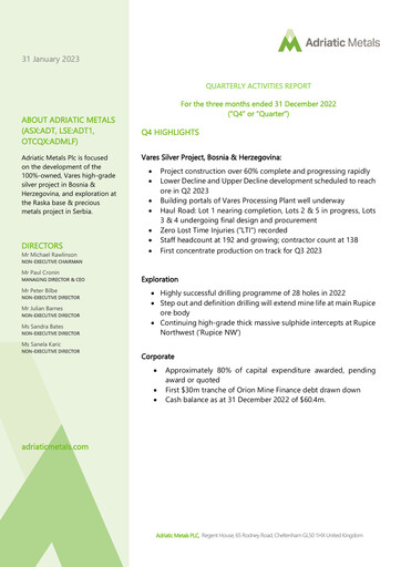 Thumbnail Adriatic Metals Quarterly Report 2022-q4