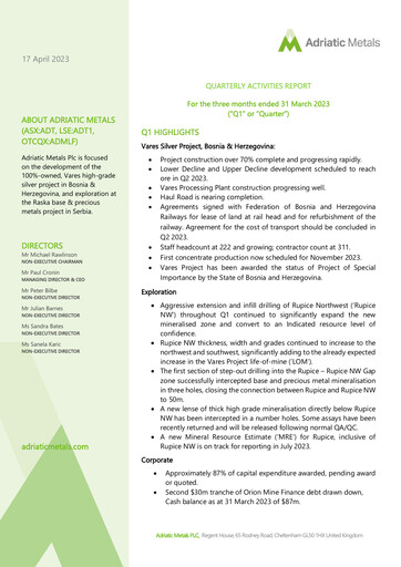 Thumbnail Adriatic Metals Quarterly Report 2023-q1