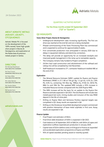 Thumbnail Adriatic Metals Quarterly Report 2023-q3