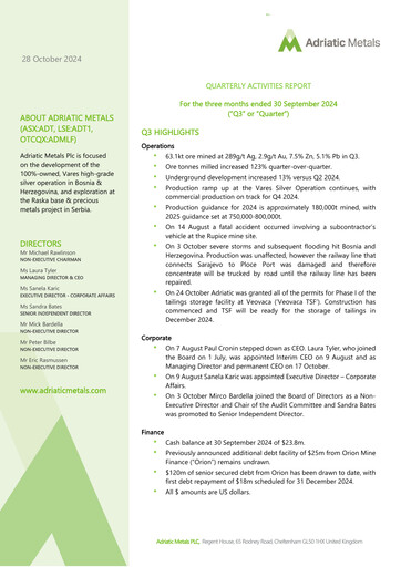 Thumbnail Adriatic Metals Quarterly Report 2024-q3