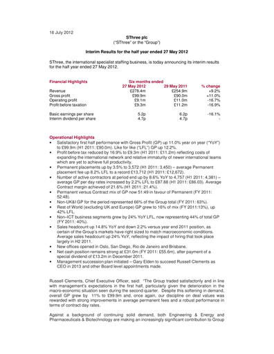 Thumbnail SThree Half-year Report 2012-h1