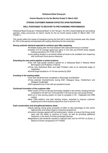 Thumbnail Hollywood Bowl Group Half-year Report 2021-h1