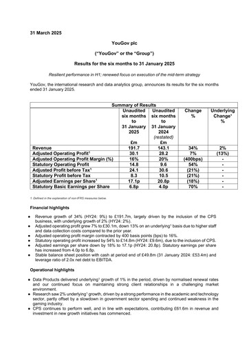 Thumbnail YouGov plc Half-year Report 2025