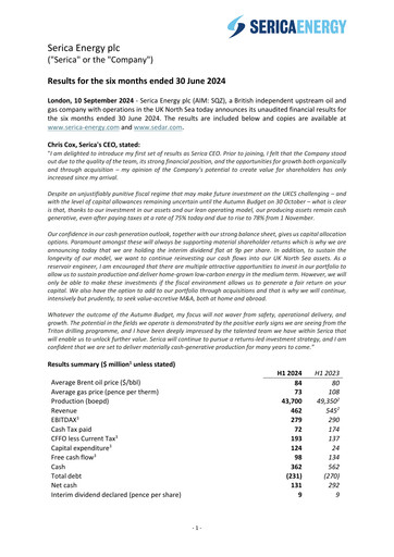 Thumbnail Serica Energy Half-year Report 2024-h1