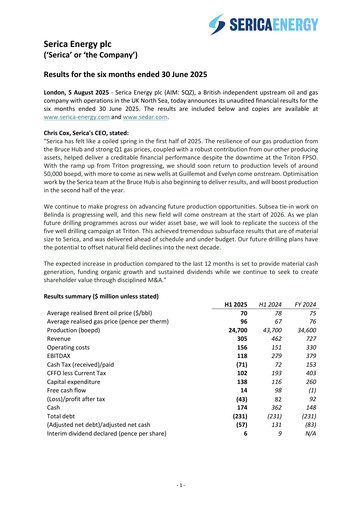 Thumbnail Serica Energy Half-year Report 2025-h1