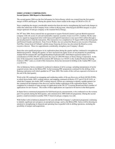 Thumbnail Serica Energy Quarterly Report 2004-q2
