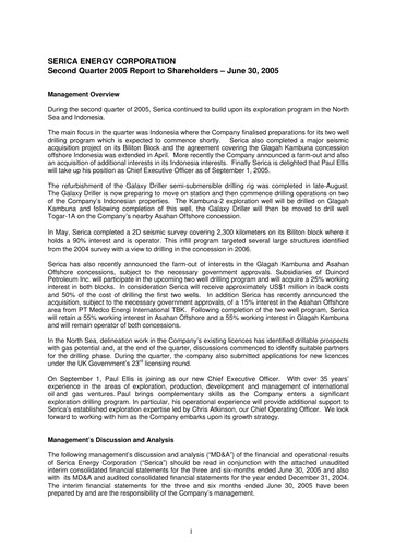 Thumbnail Serica Energy Quarterly Report 2005-q2