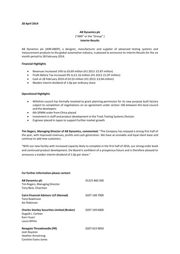 Thumbnail AB Dynamics Half-year Report 2014-h1