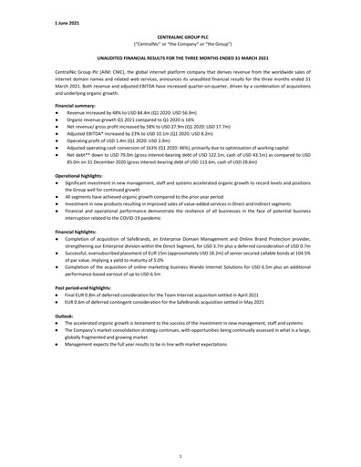 Thumbnail Team Internet Group Financial Statement 2021-q1