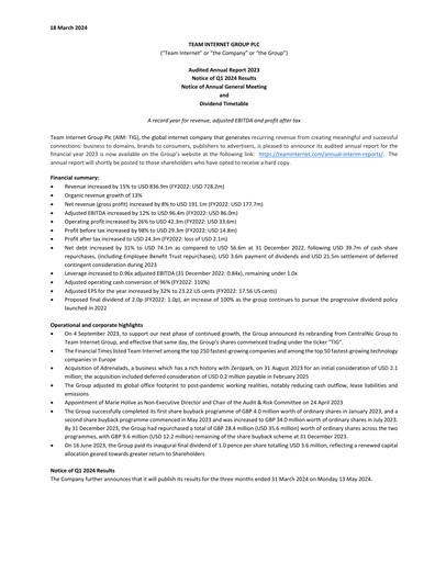 Thumbnail Team Internet Group Financial Statement 2023