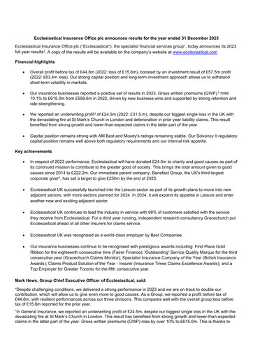 Vorschaubild Ecclesiastical Insurance Office plc Finanzbericht 2023