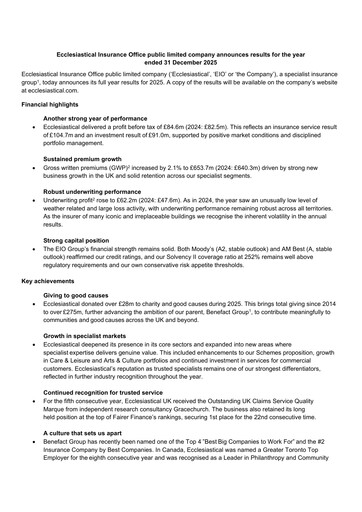 Vorschaubild Ecclesiastical Insurance Office plc Finanzbericht 2025