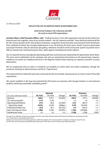 Thumbnail PZ Cussons plc Half-year Report 2024-2025-h1
