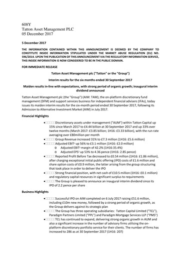 Miniature Tatton Asset Management Rapport semestriel 2017-h1