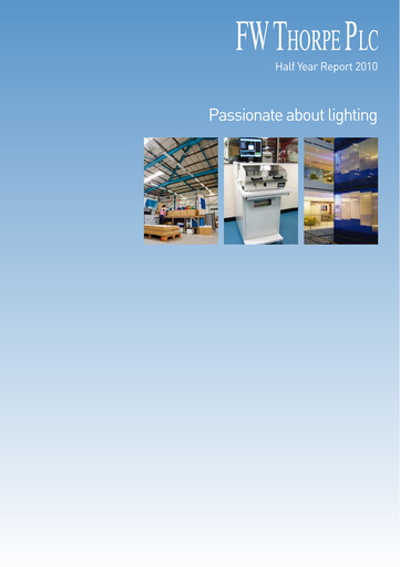 Miniature FW Thorpe Plc Rapport semestriel 2010-h1