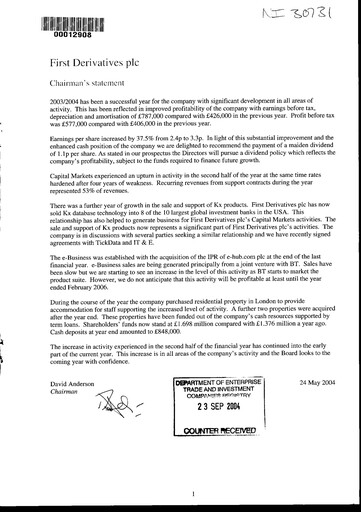 Vorschaubild FD Technologies Jahresbericht 2004