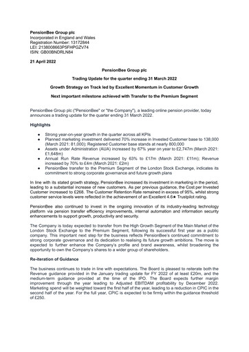 Thumbnail PensionBee Group Quarterly Report 2022-q1