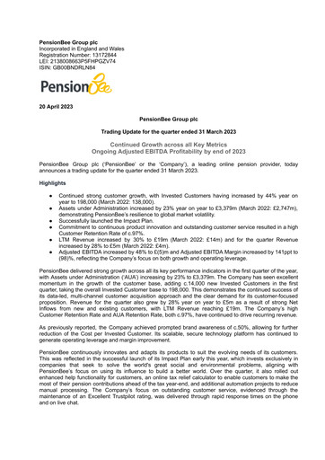 Thumbnail PensionBee Group Quarterly Report 2023-q1