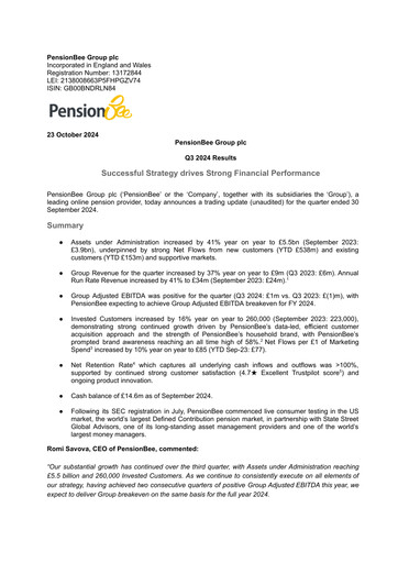 Thumbnail PensionBee Group Quarterly Report 2024-q3