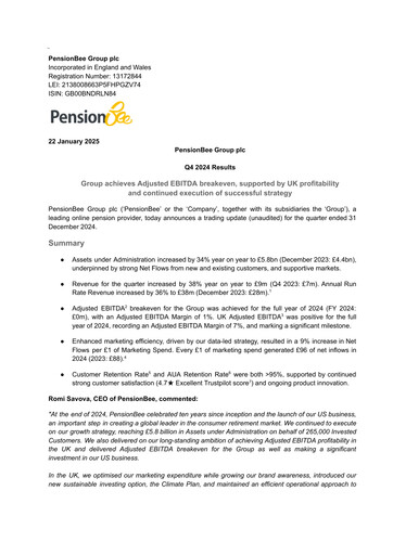 Thumbnail PensionBee Group Quarterly Report 2024-q4