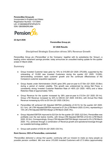 Miniature PensionBee Group Rapport trimestriel 2026-q1
