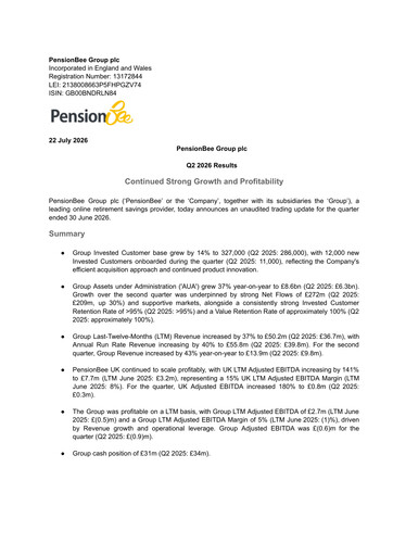 Miniature PensionBee Group Rapport trimestriel 2026-q2