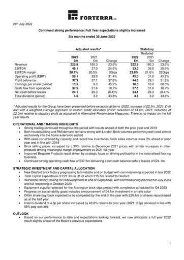 Thumbnail Forterra plc Half-year Report 2022-h1