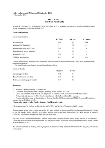 Thumbnail Restore plc Half-year Report 2012-h1