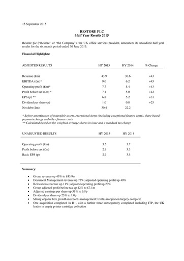 Thumbnail Restore plc Half-year Report 2015-h1