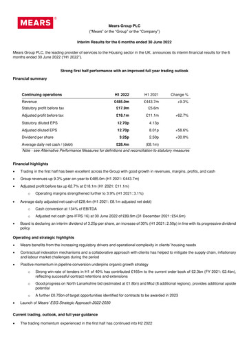 Thumbnail Mears Group plc Half-year Report 2022-h1