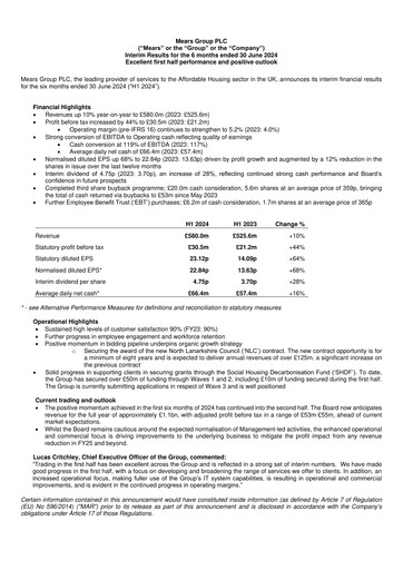 Thumbnail Mears Group plc Half-year Report 2024-h1