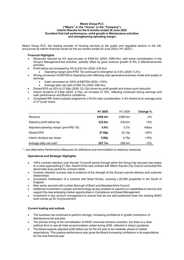 Thumbnail Mears Group plc Half-year Report 2025-h1
