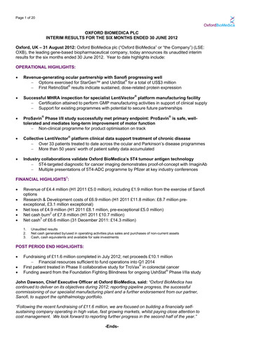 Thumbnail Oxford Biomedica Half-year Report 2012-h1
