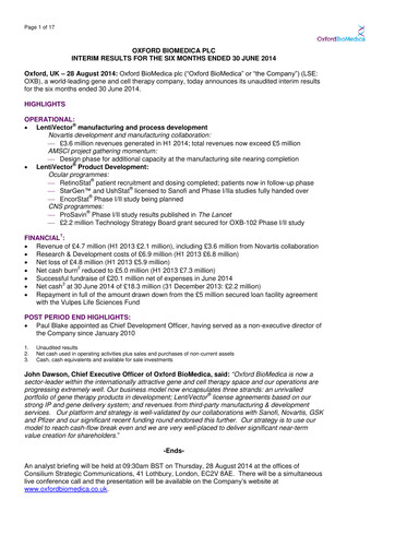Thumbnail Oxford Biomedica Half-year Report 2014-h1