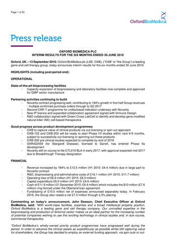 Thumbnail Oxford Biomedica Half-year Report 2016-h1